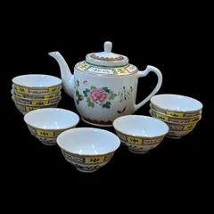 【セット】景徳鎮④　ティーポット　湯呑10客　茶器　中国　CHINA