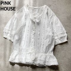PINK HOUSEピンクハウス 長袖フリルブラウス♡白✕赤の縁取り入り