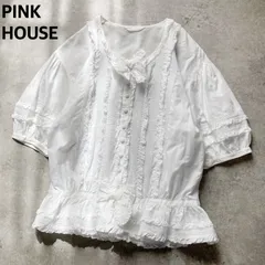 ピンクハウス PINK HOUSE 半袖ブラウス 五分袖 フリル りぼん リボン 白 ホワイト フリー 綿 コットン お出かけ デート カネコイサオ レトロ ヴィンテージ ロリータ フレンチガーリー ピンタック ピコフリル 美品