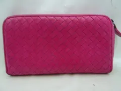 BOTTEGA VENETA ボッテガヴェネタ イントレチャート レザー ラウンドファスナー 長財布 ピンク