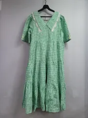 66 77 ) キュートな襟 チェック柄ワンピース