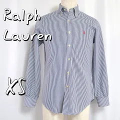 【極美品】Ralph Laurenラルフローレン 現行タグ コットン製 クラシックフィット ストライプ柄BDシャツ XS(JPN S) 紺ネイビー 【古着】【中古】【送料無料】