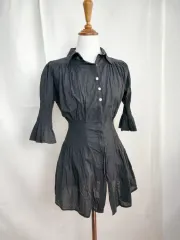 ヴィンテージ 黒 ラメ シャツ 半袖 ブラウス 85