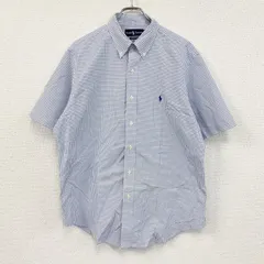 古着 used　Ralph Lauren　ラルフローレン　半袖ボタンダウンシャツ　チェック柄　白　ホワイト　青　ブルー　Lサイズ
