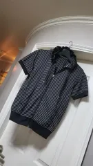 ボーダー柄 半袖 フード付き ジップアップパーカー L ／ メンズ ガール