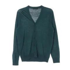 M ILCORSO(イルコルソ) ウール リネン ダークグリーン Vネック ニット セーター カーディガン