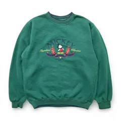 USA 古着 90S MICKEY & CO. Disney ディズニー ミッキーマウス クルーネック スウェット トレーナー 刺繍 メンズM グリーン BD3496