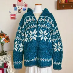 森ガール ノルディック 雪の結晶 ニット フード ジップアップ 日本 ヴィンテージ 蒼井 優 はぐみ カーディガン