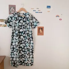 ネイビービッグフラワー 半袖ワンピース