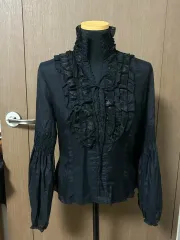 シルク ブラック フリル シースルー ブラウス S