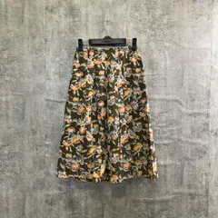 【T-949】花柄フレアスカート ブラウン系 総柄 ミモレ丈 ウエストゴム レディースM相当 ナチュラル