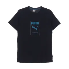 L PUMA(プーマ) 青 ロゴ プリント 黒 半袖 Tシャツ