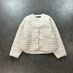 美USED ZARA Quilting Jacket ザラ キルティングジャケット ノーカラー ハート柄 フルスナップ オフホワイト レディース L