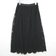 アースミュージック&エコロジー EARTH MUSIC & ECOLOGY フレア スカート ロング丈 F ブラック レース kz14780