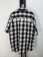 Life Work(ライフウォーク) シャツ 半袖 オーバーサイズ ウーブン チェック 黒 ㅇ F