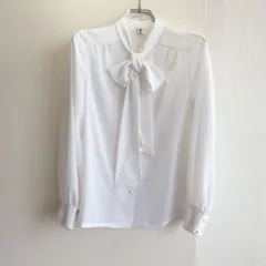 美品✨ ヴァンミエール vingt miel ボウタイブラウス リボン シフォン 長袖 ホワイト きれいめ 上品 フェミニン エレガント オフィスカジュアル 通勤コーデ とろみ素材 薄手ブラウス きれいめ 大人かわいい 無地ブラウス\のサムネイル