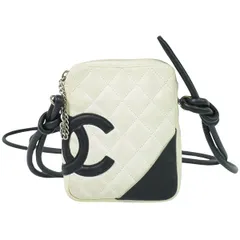 本物 シャネル CHANEL ココマーク カンボンライン ショルダーバッグ ポシェット ラムスキン レザー アイボリー ブラック Cambon Line バッグ 中古・