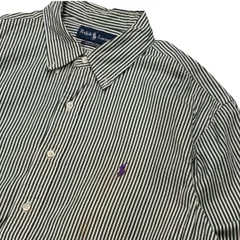 80s 90s Ralph lauren 長袖 シャツ CUSTOM FIT ストライプ グリーン フェード サンフェード 襤褸 紫ポニー POLO オーバーサイズ スケーター ストリートファッション アメカジ Y2K 古着 vintage 90年代 80年代