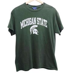 MICHIGAN STATE Tシャツ カレッジロゴ グリーン 緑 半袖 古着 メンズM レディースL相当 ビッグロゴ プリントT ストリート アメカジ ユニセックス コットン USA古着風 春夏 人気 定番