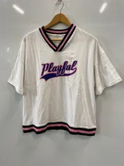 ピC336⚫︎AS KNOW AS PINKY⚫︎アズノゥアズピンキー⚫︎Tシャツ⚫︎カットソー⚫︎Vネック⚫︎半袖⚫︎オーバーサイズシャツ⚫︎綿100%⚫︎タグ付⚫︎美品⚫︎size表記なし⚫︎白×紺×ピンク