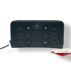 美品 コーチ 長財布 ウォレット レザー グリーン ティーローズ CH801 
