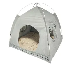 CAWKAY ペットベッド ペットテント 猫 犬 ペットハウス 寝具 寝床 クッション ソファ 耐久性 通気性 休憩所 折りたたみ 洗濯可能 (グレー, M) [グレー] [M]のサムネイル