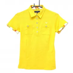 【超美品】キャロウェイ 半袖ポロシャツ イエロー 胸ポケット ロゴ刺しゅう  レディース M ゴルフウェア Callaway