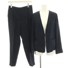 ナチュラルビューティーベーシック NATURAL BEAUTY BASIC スーツ ノーカラージャケット パンツ スラックス L 紺 ネイビー 薄手 017-3150300 017-3130300 /HN