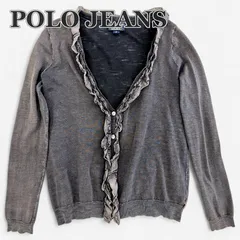 POLO JEANS ラルフローレン カーディガン M相当 フリル デザイン グレー フェード加工 ヴィンテージ風