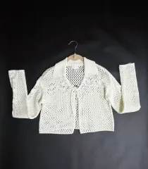 H&M アイボリー エンブロイダリー クロシェ カーディガン xs