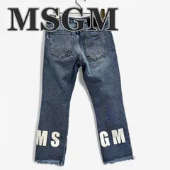 MSGM デニムパンツ 38 M相当 ロゴプリント カットオフ 裾ロゴ ストレート インディゴ イタリア製のサムネイル