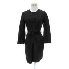 トゥモローランドコレクション TOMORROWLAND collection シャツワンピース ミニ丈 長袖 ラウンドネック プリーツ リボンベルト付き 38 M 黒 ブラック /YS36のサムネイル