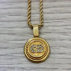 [Y0323]Christian Dior CD ロゴネックレス ラインストーン ゴールド ヴィンテージ レディース