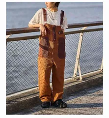 オーバーオール サロペット メンズ レディース ユニセックス つなぎ 無地 デニム 作業着 ジーンズ 大きいサイズ 大きめ シンプル アメカジ 男女兼用 かわいい おしゃれ 古着テイスト 春秋 秋冬 秋 ブラウン系