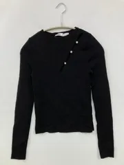 ZARA ザラ Tシャツ/カットソー S ブラック 無地 ビジュー ミドル丈 長袖 クルーネック(丸首)