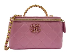 CHANEL シャネル マトラッセ ヴァニティ チェーン 2wayショルダー ココマーク ミラー付き ハンドル ラインストーン バニティバッグ ピンク ゴールド金具 ショルダーバッグ レディース かわいい お洒落