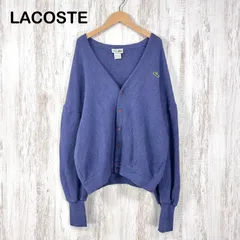 90s LACOSTE ヴィンテージ ラコステ ワニロゴ刺繡 Vネック ピュアバージンウール ロングスリーブ カーディガン ブルー メンズ 長袖 トップスのサムネイル