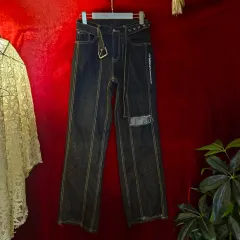 ハイウエスト セブンネット ベルト付き ワイド 生デニム パンツ M size