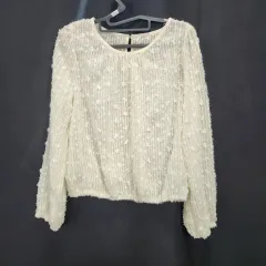 0253 アイボリー シースルー 텍스처 ブラウス レディース FREE