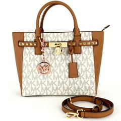 マイケルコース バッグ 中古 2WAY ハンドバッグ ショルダー ホワイト×ブラウン 別売りチャーム付き MKシグネチャー B5収納 35F7GHXT7B アクトワン【中古】