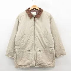 古着 エディーバウアー 長袖 ダウン ジャケット コート レディース 00年代 00s ロング丈 襟レザー コットン ベージュ【spe】 26feb14