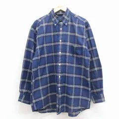L/古着 ノーティカ 長袖 ブランド シャツ メンズ 90年代 90s ワンポイントロゴ コットン ボタンダウン 紺 チェック 26feb16