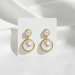 ❤︎24時間以内発送/全品2,000円以下❤︎【上品＆高見えイヤリング】double pearl drop　パール　エレガント　結婚式　シンプル　通勤　揺れる　大ぶり　きれいめ　大人可愛い　ガーリー　ホワイト セレモニー　痛くない