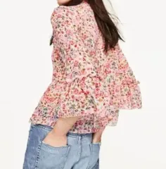 ZARA(ザラ) フローラル 7 富 シフォンブラウス 55 66 ピンク S