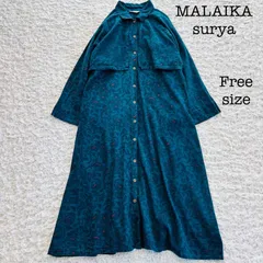 マライカ surya スーリヤ 総柄 オリエンタル 2WAY ロングシャツワンピース 羽織り ケープ風ヨークデザイン　グリーン