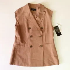 【WA/187-48507】新品タグ付 COUP DE CHANCE クードシャンス リネン混 ダブルブレスト スリーブレスジャケット ジレ ベスト サイズ38 M テラコッタ 春夏秋 日本製 ワールド きれいめ カジュアル オフィスカジュアル 羽織り
