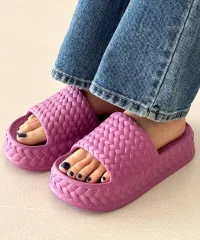 数量限定タイムセール) ねじれ 編み込み パターン フラットフォーム ミュール 分厚いスリッパ サンダル 4 カラー