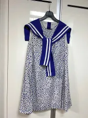 LUCKY CHOUETTE セーラー プリーツ バイカラー ミニ ONE PIECE Aライン パータン ノースリーブ リゾートスタイル