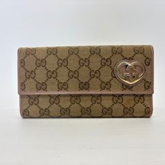 GUCCI グッチ GGキャンバス 長財布 ハート金具 ブラウン ラメ Y2K