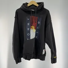 【中古】TOMMY JEANS × MYne プリントパーカー ブラック サイズM トミー ヒルフィガー[19]